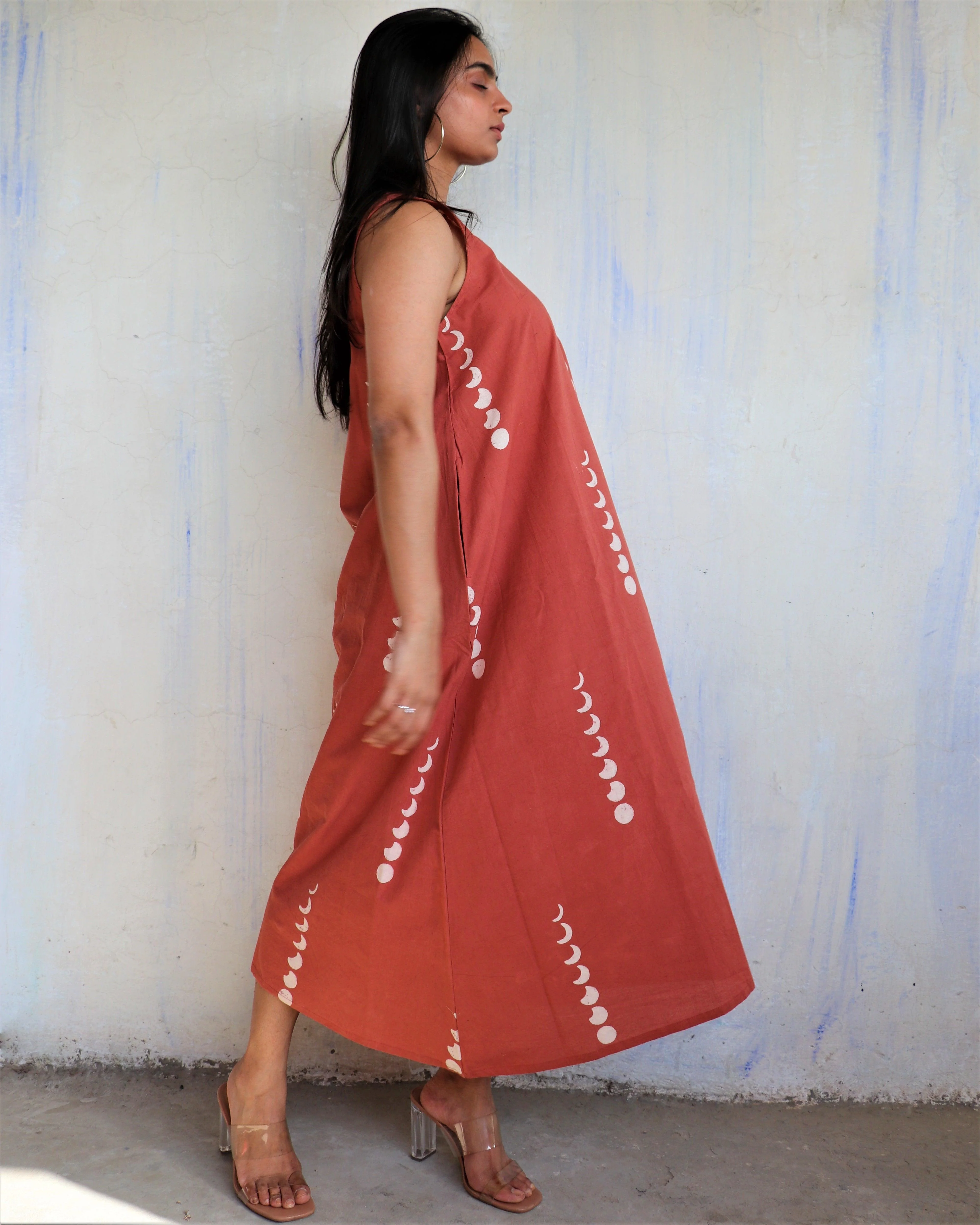 Rust Eclipse Sleeveless Block Printed Cotton Dress - Ib - Image 5