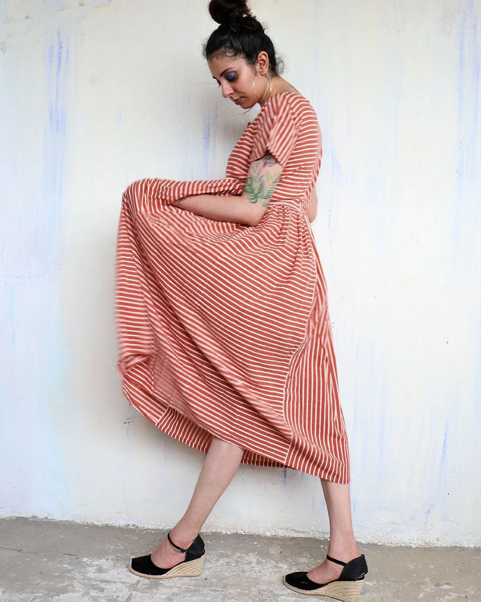 Rust Strip Blockprinted Dress - Image 5