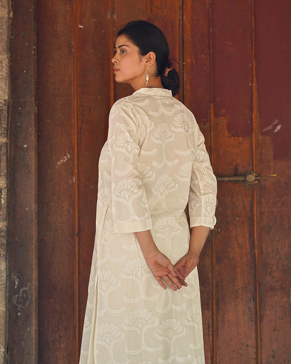 Salted Paper Ivory Block Printed Kurti - SFD - Image 4