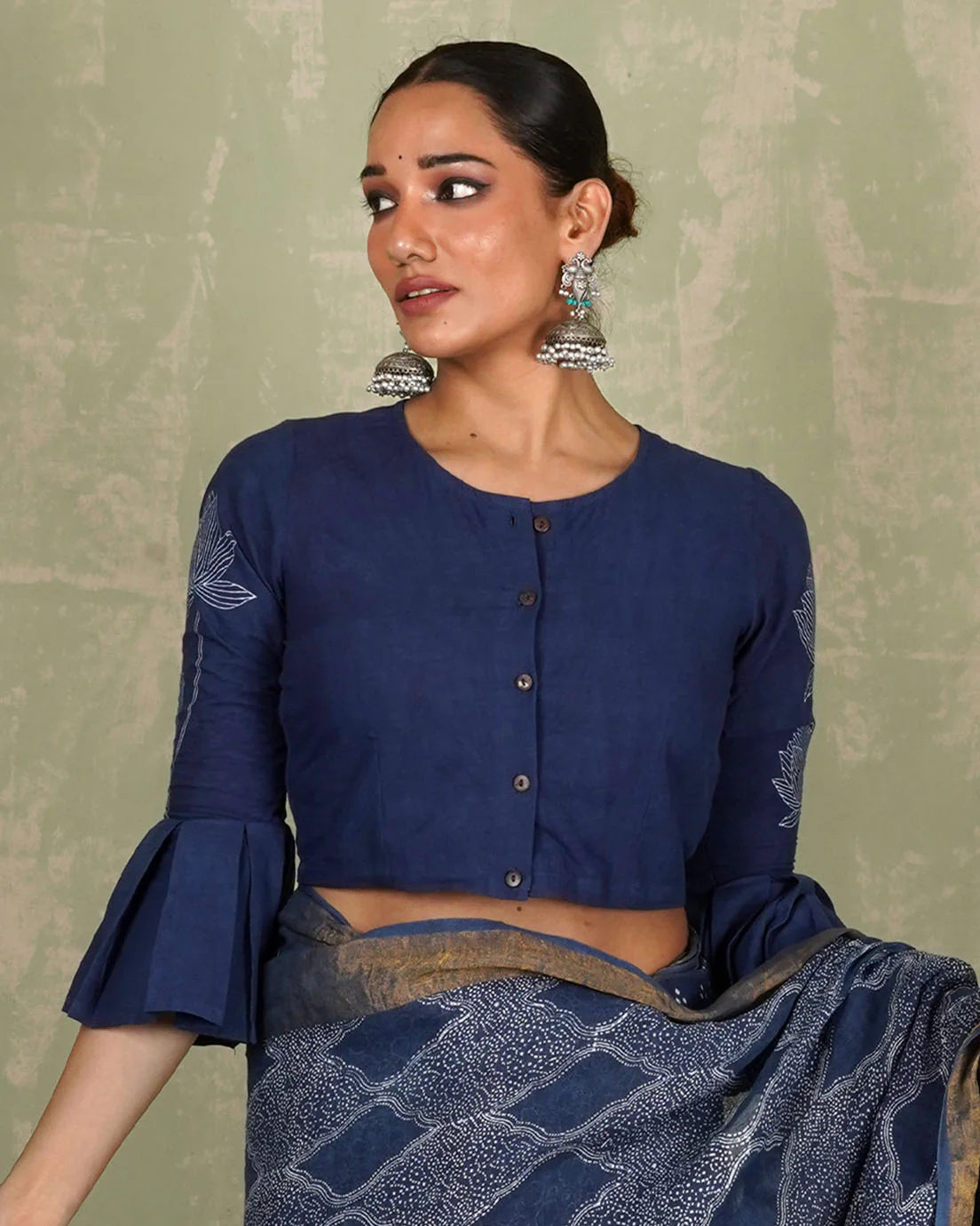 Sanjani Blue Handblock Print Cotton Blouse - INDI - Image 2
