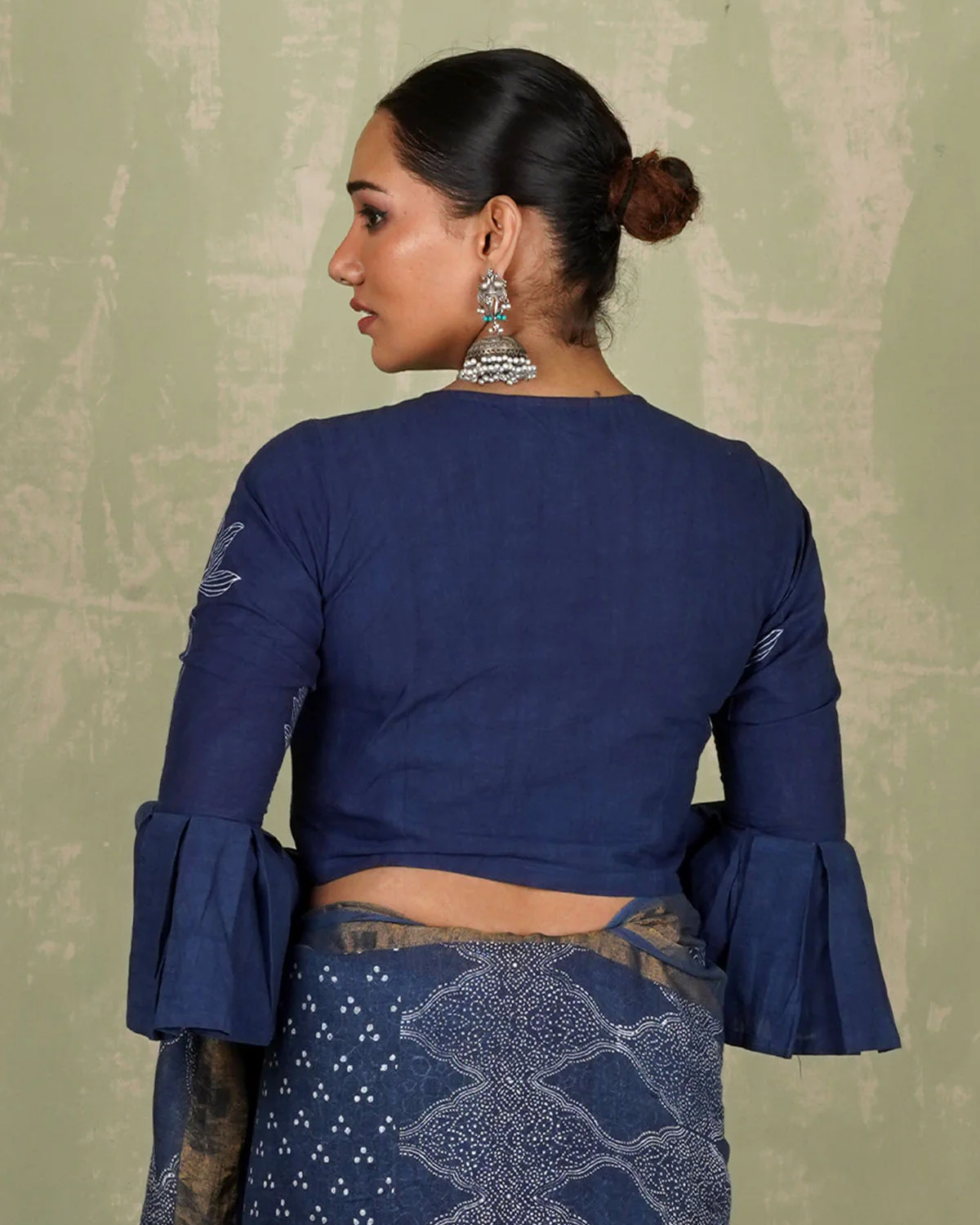 Sanjani Blue Handblock Print Cotton Blouse - INDI - Image 3
