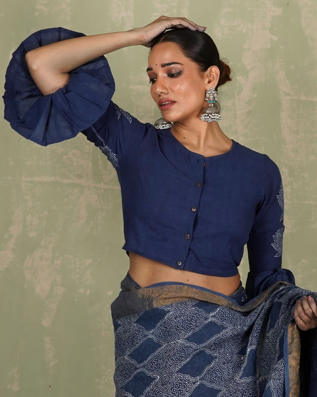 Sanjani Blue Handblock Print Cotton Blouse - INDI - Image 6