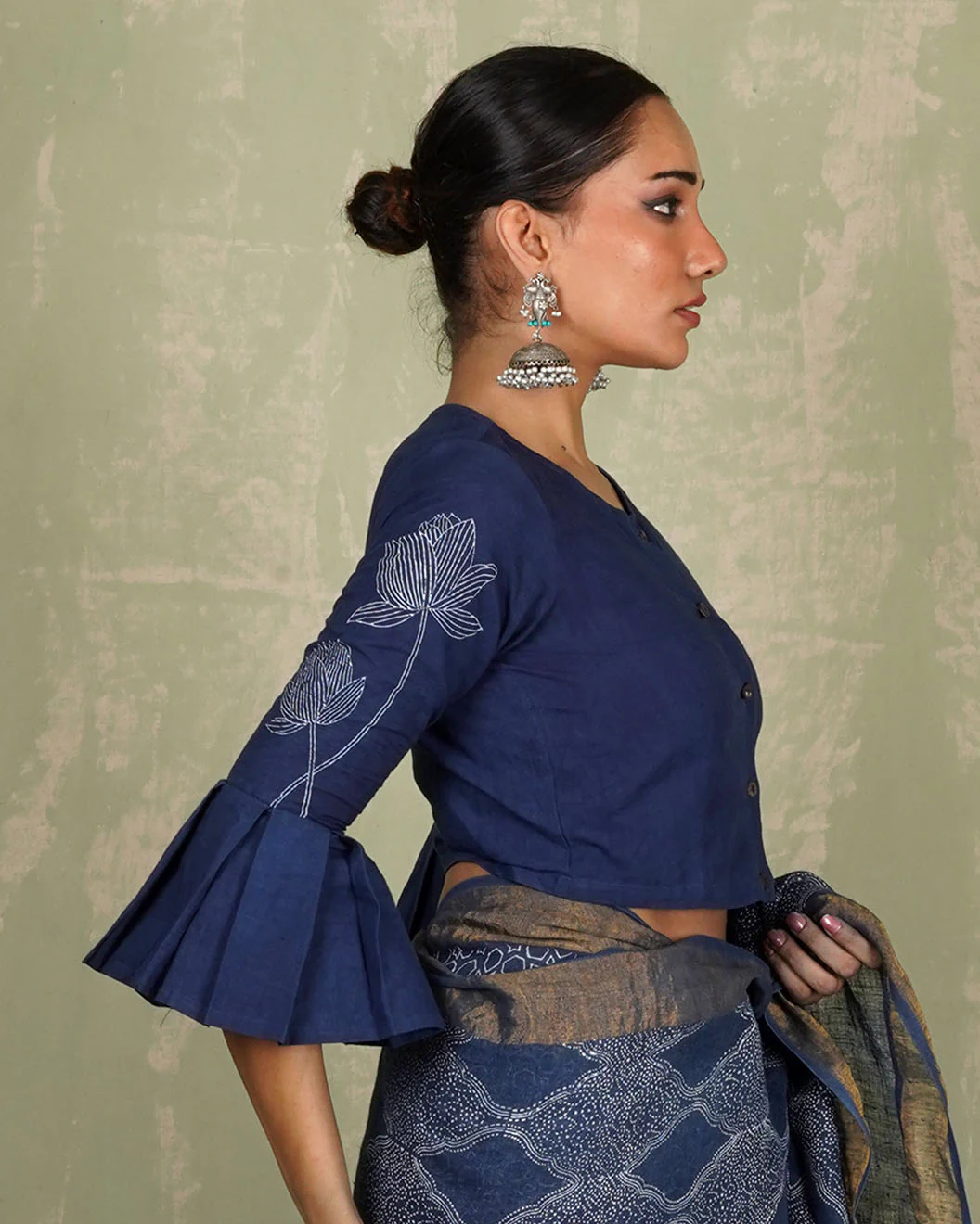 Sanjani Blue Handblock Print Cotton Blouse - INDI - Image 7