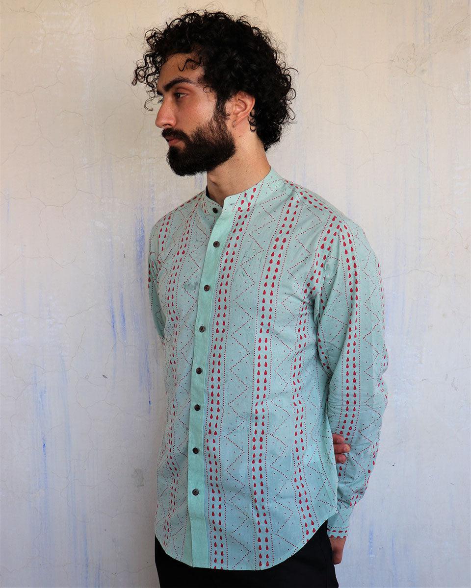 Sea Green Chevron Blockprinted Men'S Shirt - Image 6