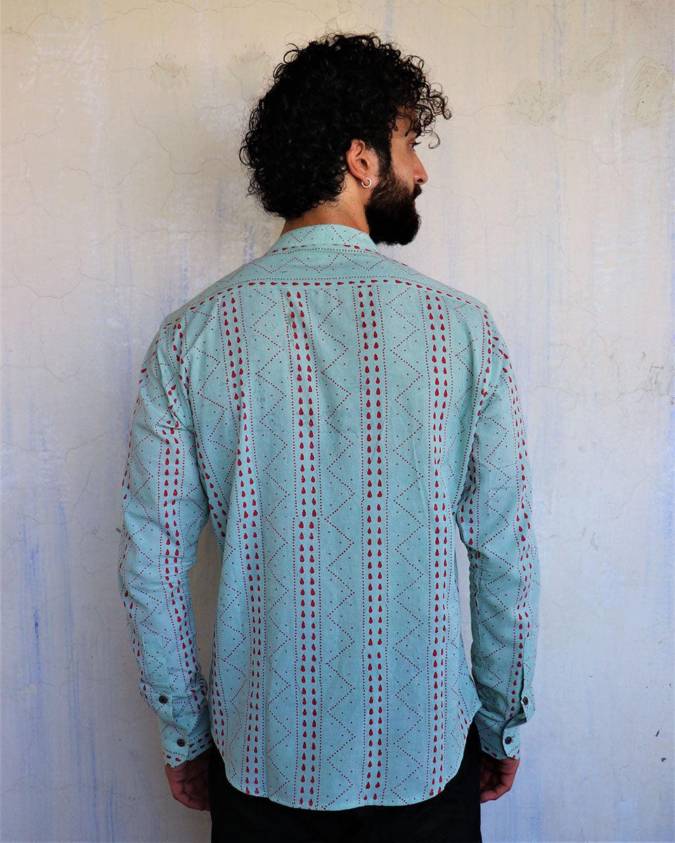 Sea Green Chevron Blockprinted Men'S Shirt - Image 8