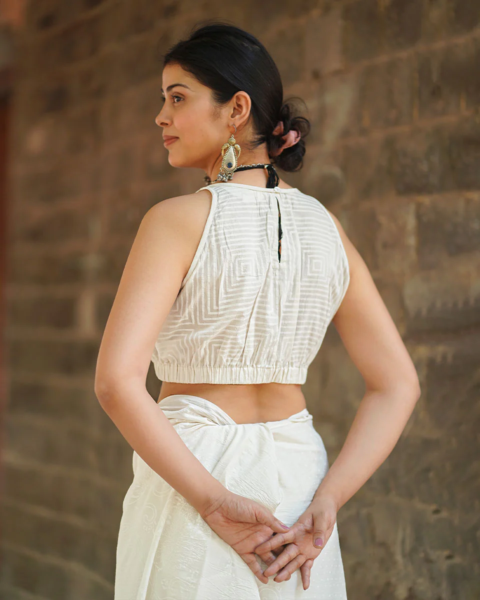 Seashell Murmur Ivory Block Printed Blouse - SFD - Image 4