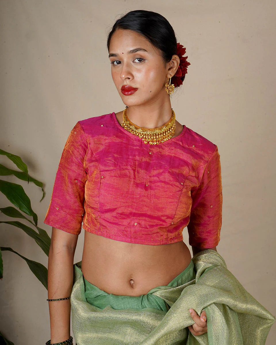 Seher Handwoven Linen Zari Blouse - Eknoor
