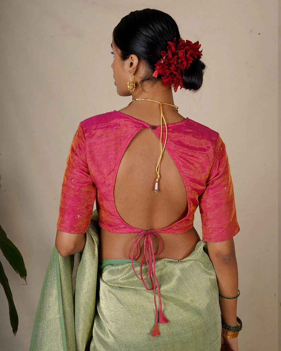 Seher Handwoven Linen Zari Blouse - Eknoor - Image 2