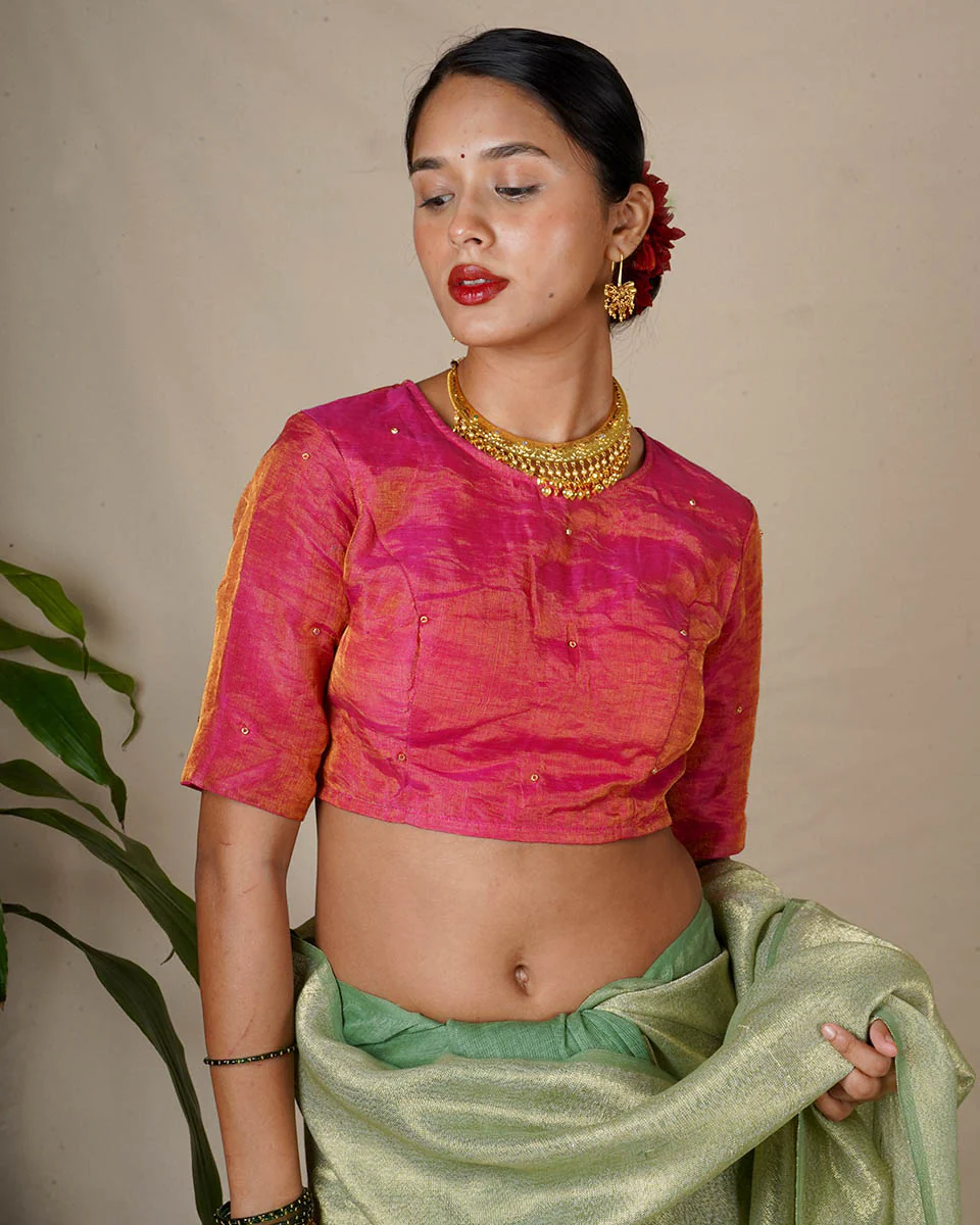 Seher Handwoven Linen Zari Blouse - Eknoor - Image 6