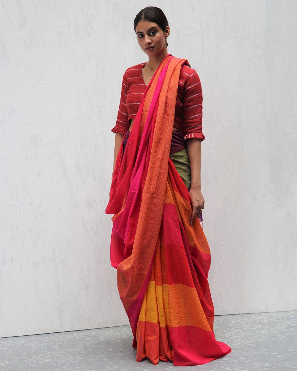 Sevvi Handwoven Cotton Saree-Madras - Image 2