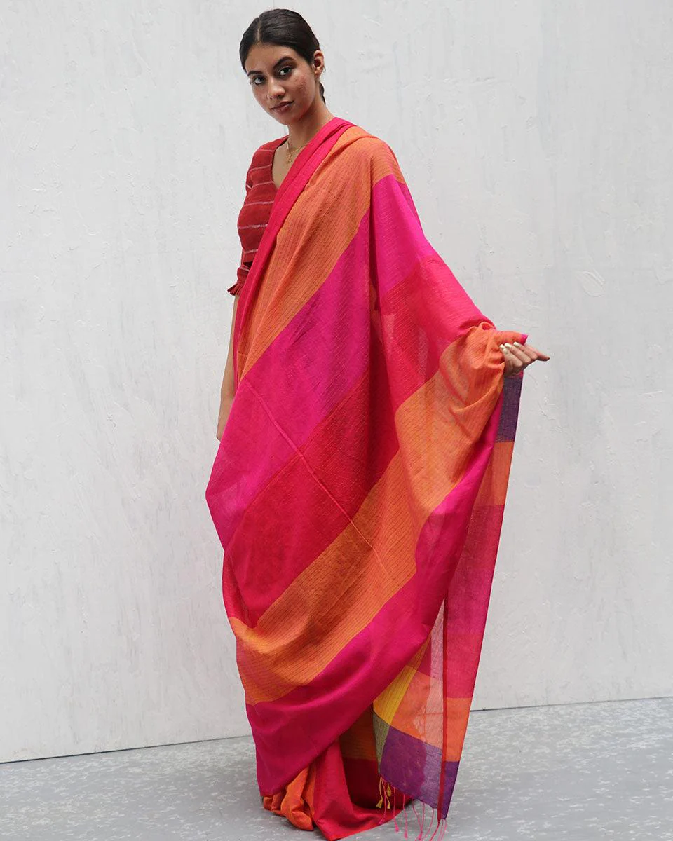 Sevvi Handwoven Cotton Saree-Madras - Image 5