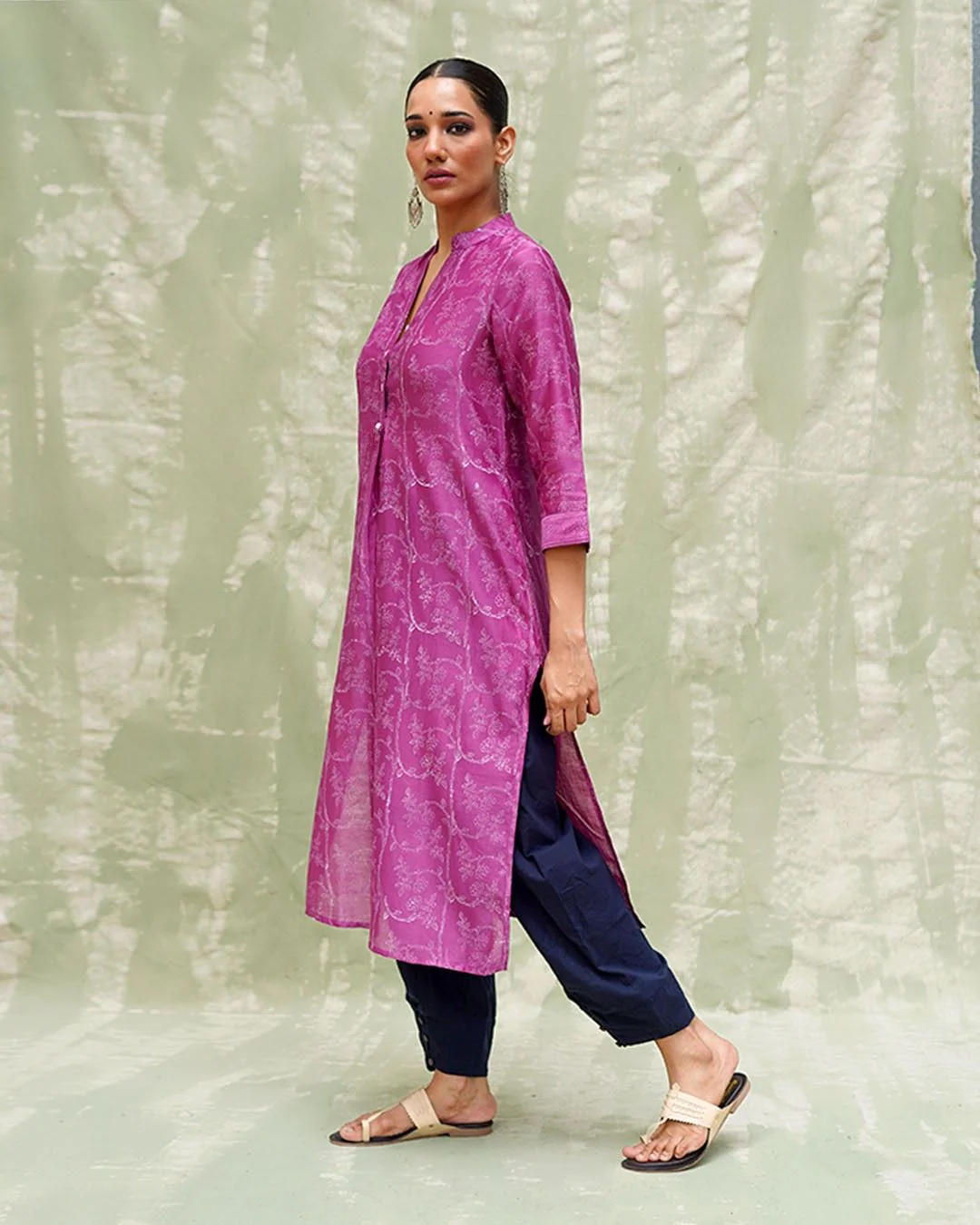 Shaam Si Tu Purple Handblock Printed Chanderi Silk Kurti - CHD - Image 3