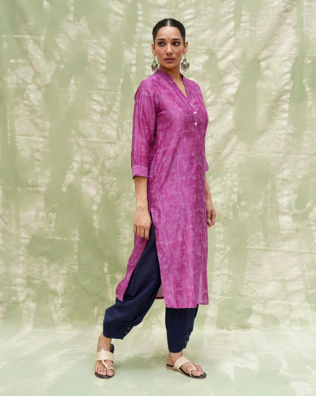 Shaam Si Tu Purple Handblock Printed Chanderi Silk Kurti - CHD - Image 4