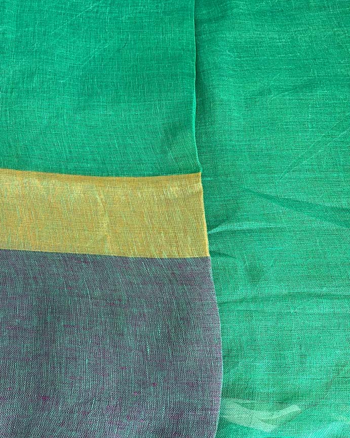 Shimmer On Green Handwoven Linen Saree - TARA - Image 11