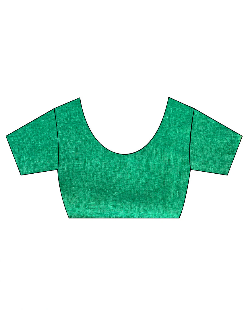 Shimmer On Green Handwoven Linen Saree - TARA - Image 12