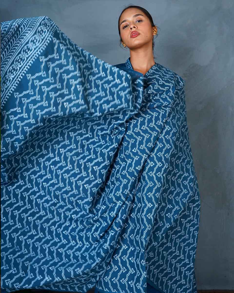 Shyama Teal Green Hand Block Printed Cotton Dupatta-MYA - Image 2