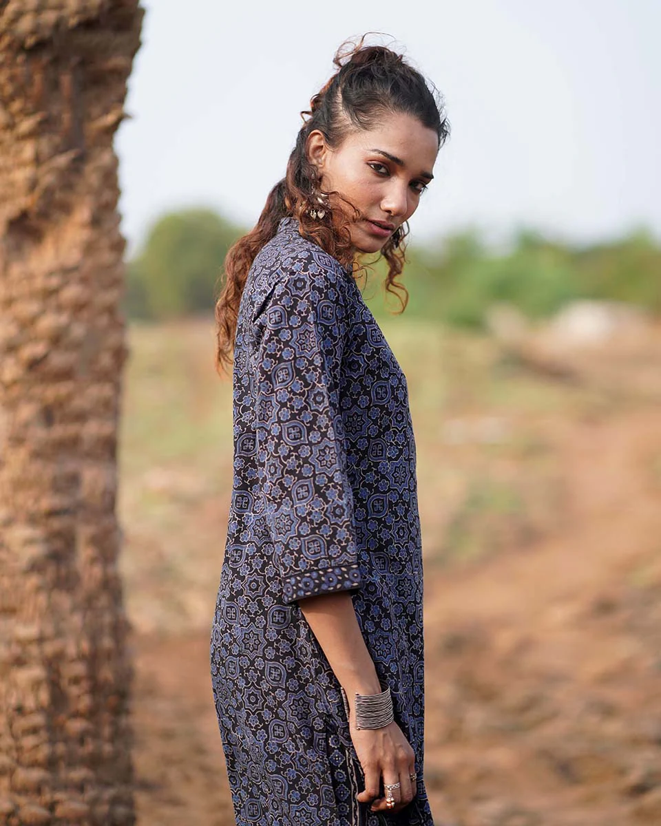 Silky Blooms Blockprinted Cotton Kurti-WWB - Image 11