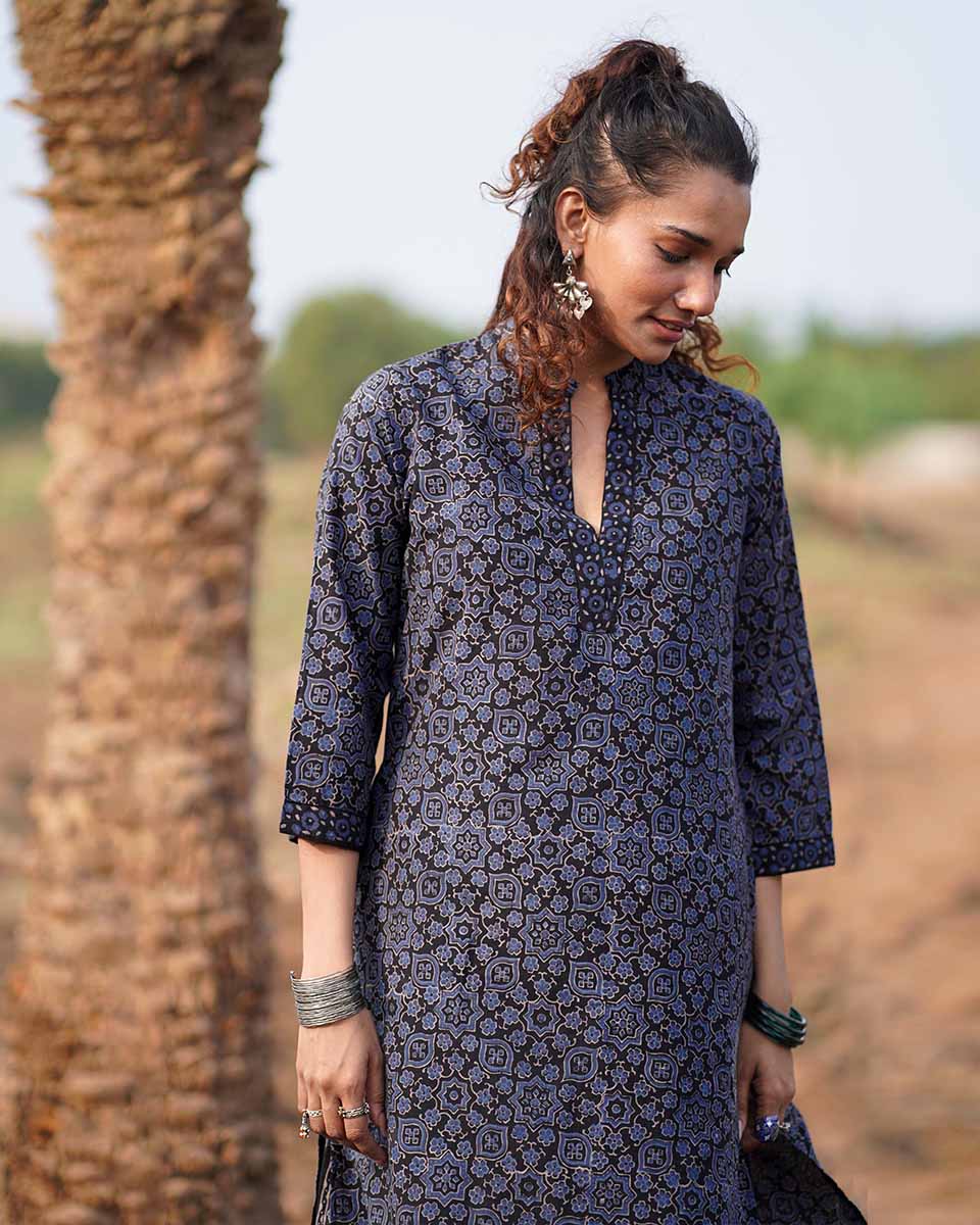 Silky Blooms Blockprinted Cotton Kurti-WWB - Image 12