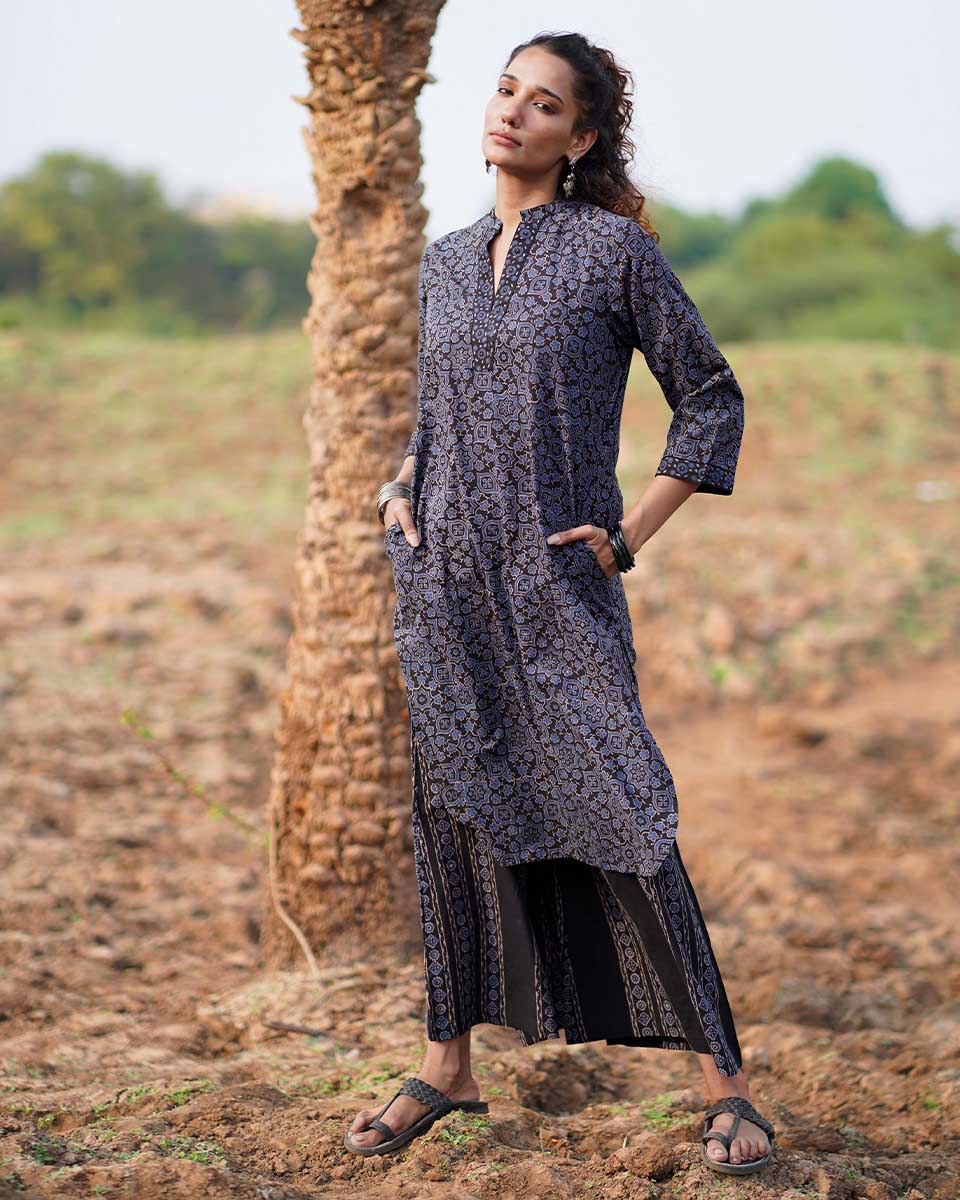Silky Blooms Blockprinted Cotton Kurti-WWB - Image 5