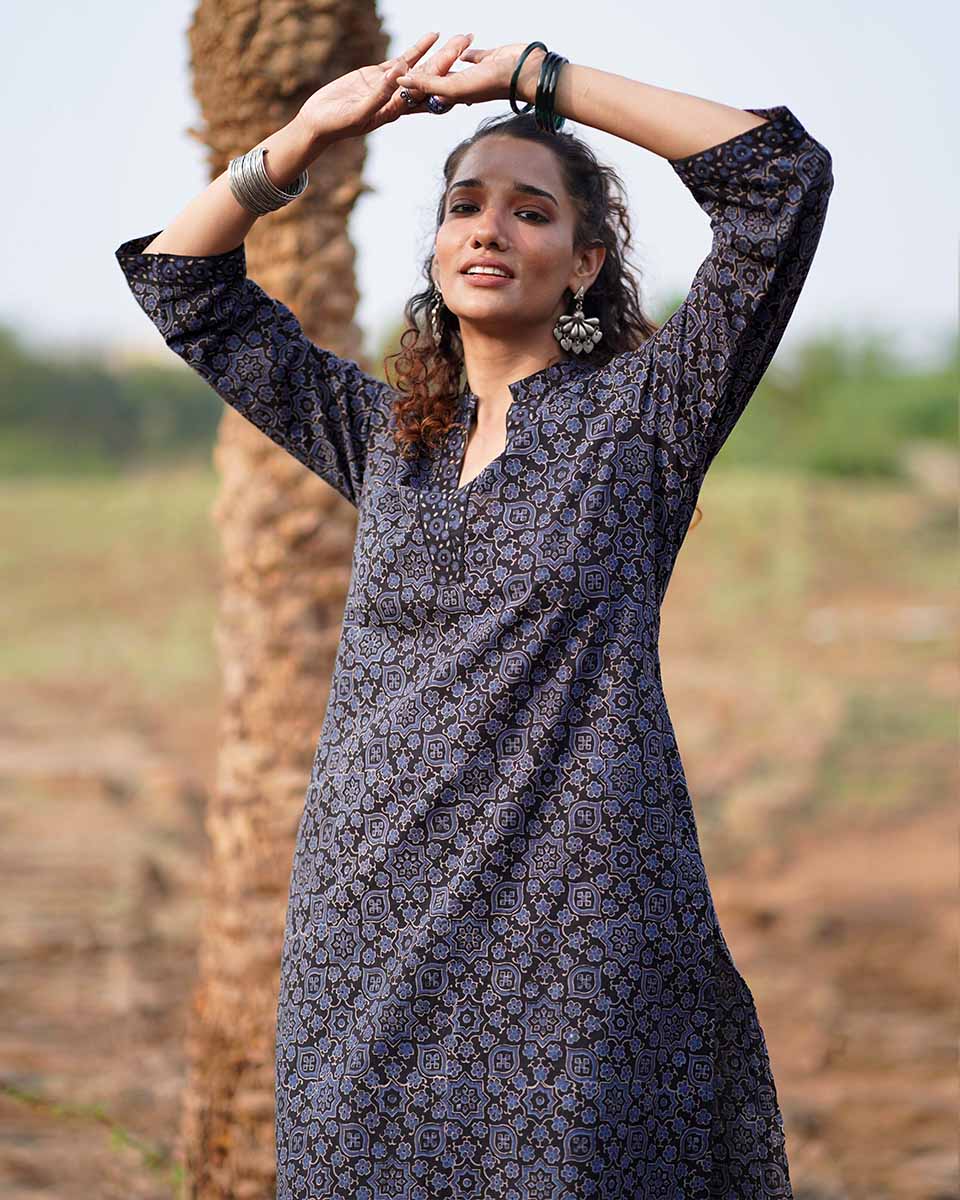 Silky Blooms Blockprinted Cotton Kurti-WWB - Image 6