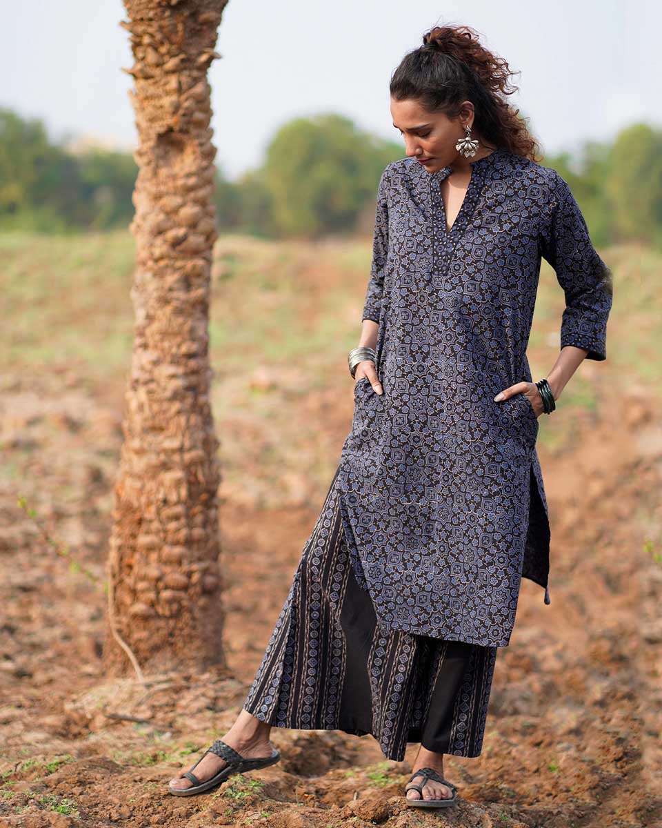 Silky Blooms Blockprinted Cotton Kurti-WWB - Image 7