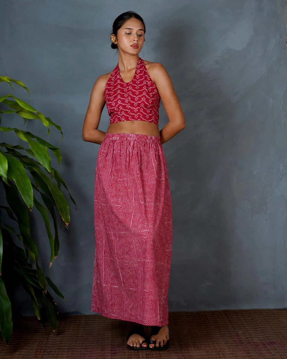 Smriti Red Hand Block Printed Cotton Top-MYA - Image 6