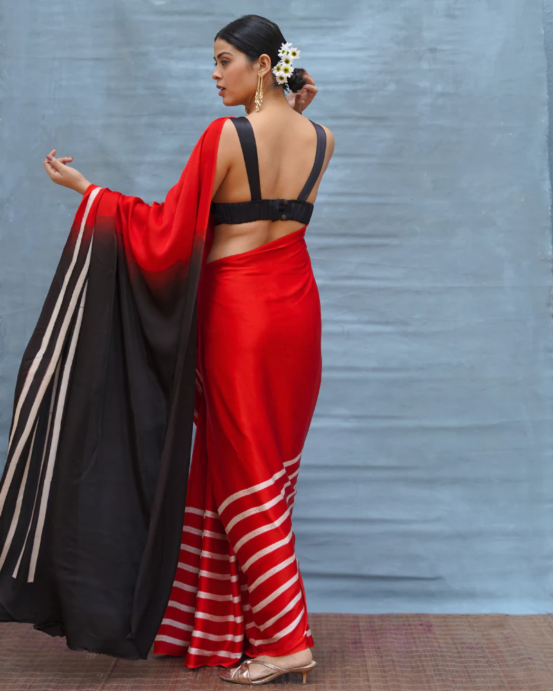 Soft Drift Red Handblock Print Modal Silk Saree - Flow - Image 3