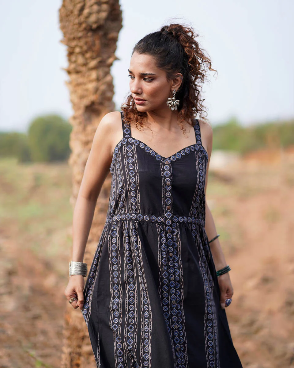 Soft Moonlight Blockprinted Cotton Dress-WWB - Image 10