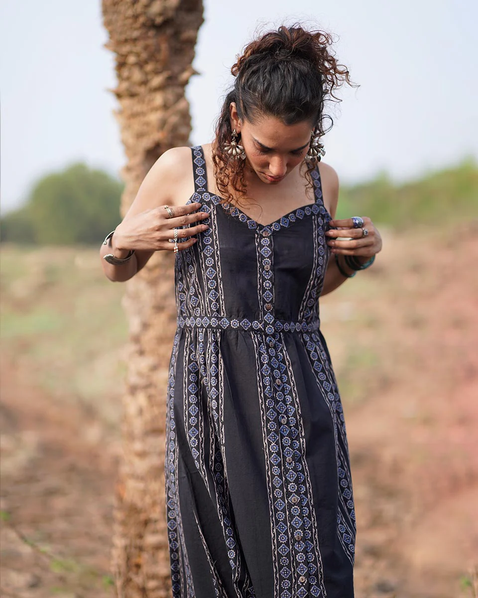 Soft Moonlight Blockprinted Cotton Dress-WWB - Image 5