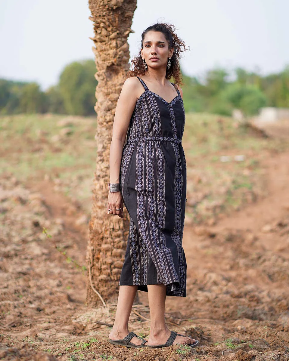 Soft Moonlight Blockprinted Cotton Dress-WWB - Image 6