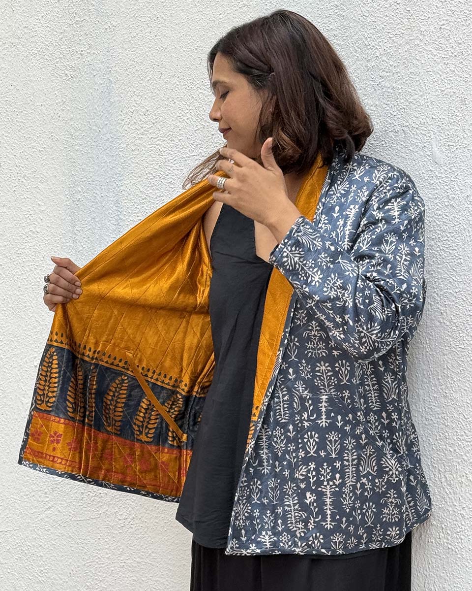 Softember Mashru Silk Reversible Quilted Jacket - Image 13