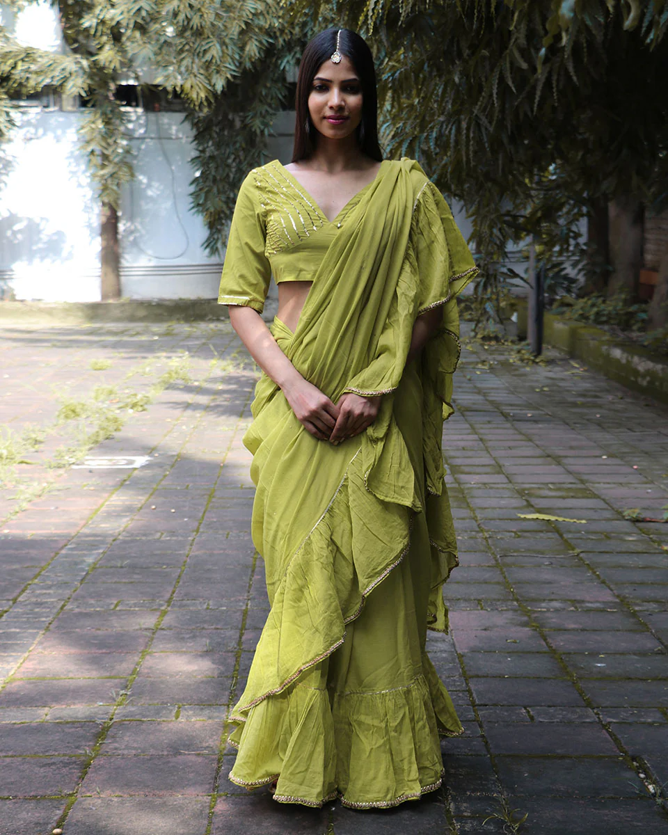 Sparkle Pear Green Mulmul Cotton Blouse - Jugnoo - Image 5
