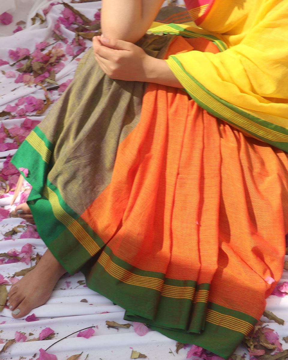 Subarnalata Yellow Orange Handwoven Cotton Saree - LIDD - Image 9
