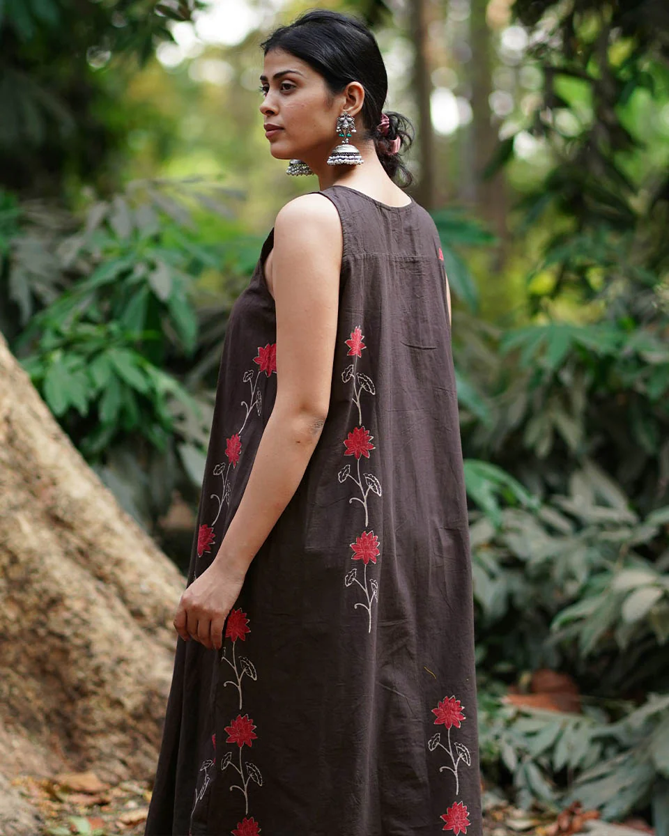 Suhani Brown Block Printed Cotton Dress - WW - Image 3