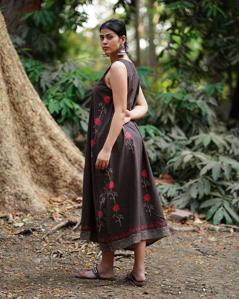 Suhani Brown Block Printed Cotton Dress - WW - Image 4