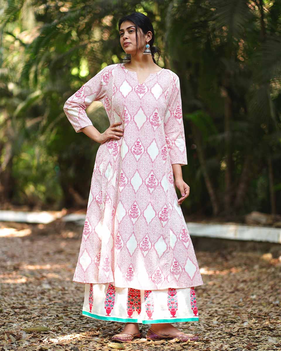 Sunflowerâ€™s Sheen Blush Pink Block printed Kurti - MMG - Image 2