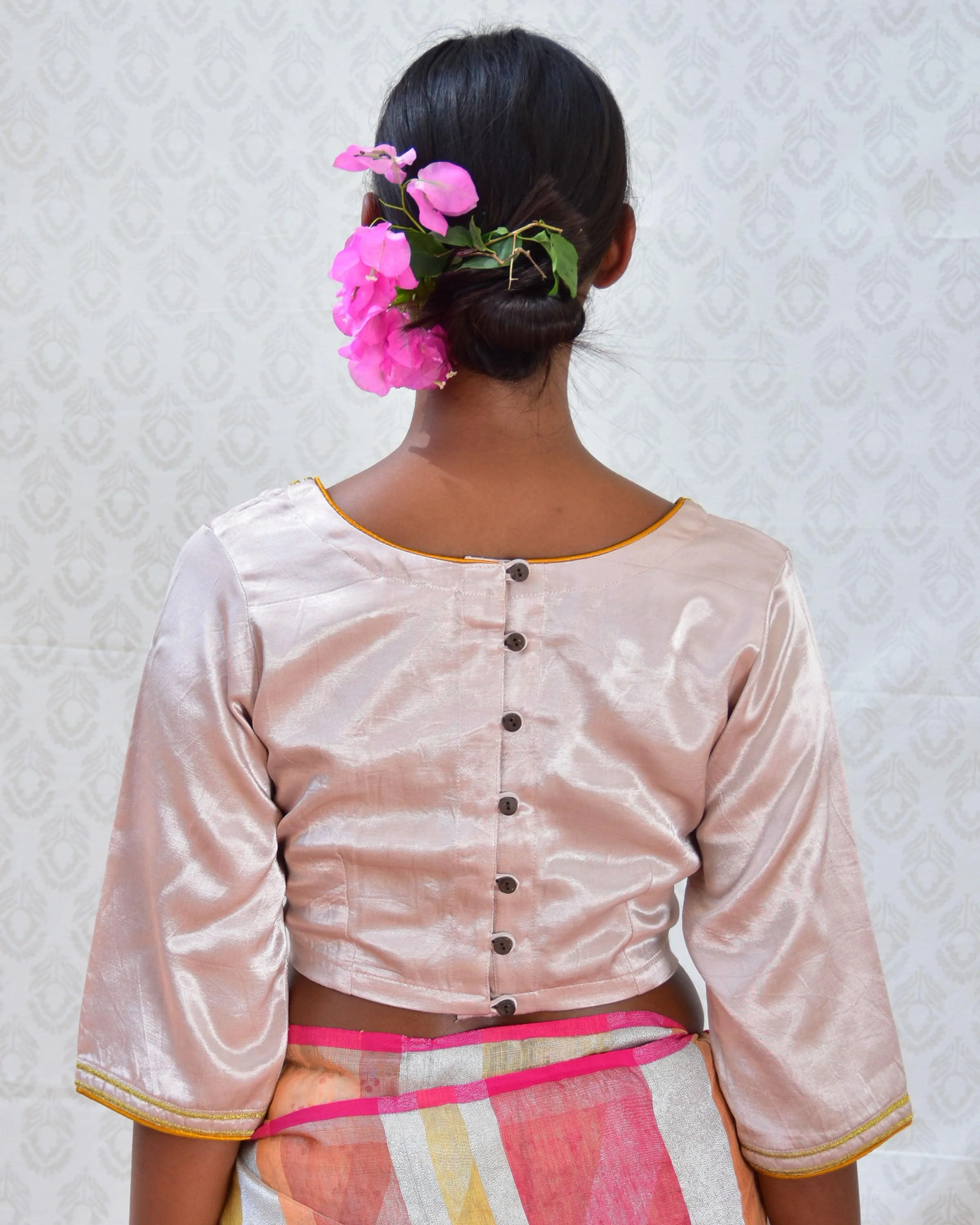 Sunshine Hand Embroidered Mashru Silk Blouse - Bgvl - Image 3