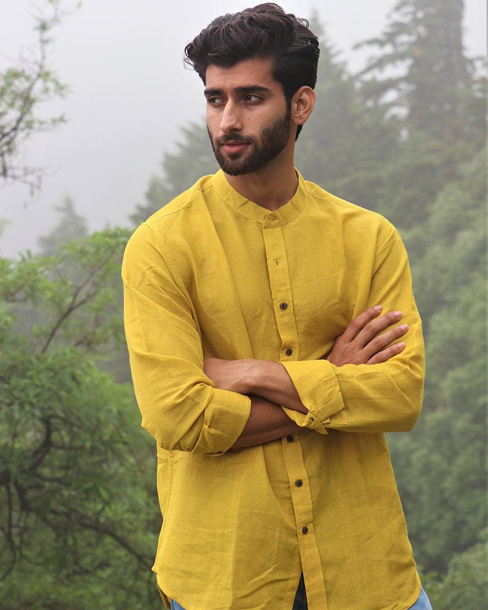 Sunshine Yellow Handwoven Linen Shirt - Image 5