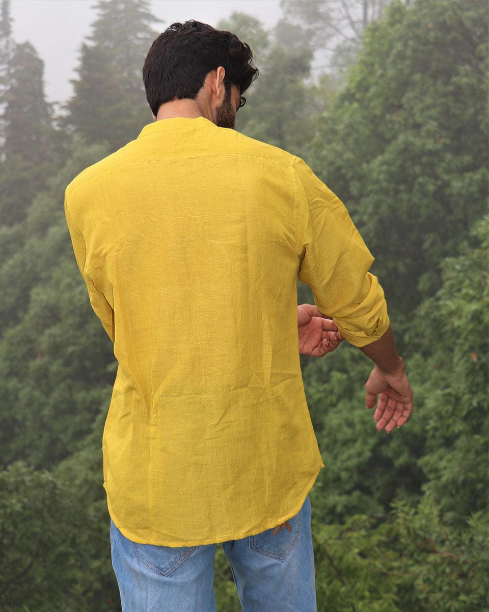 Sunshine Yellow Handwoven Linen Shirt - Image 7