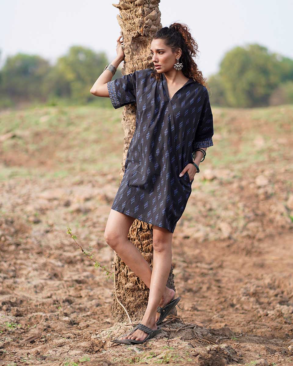 Swaying Silence Blockprinted Cotton Dress-WWB - Image 5