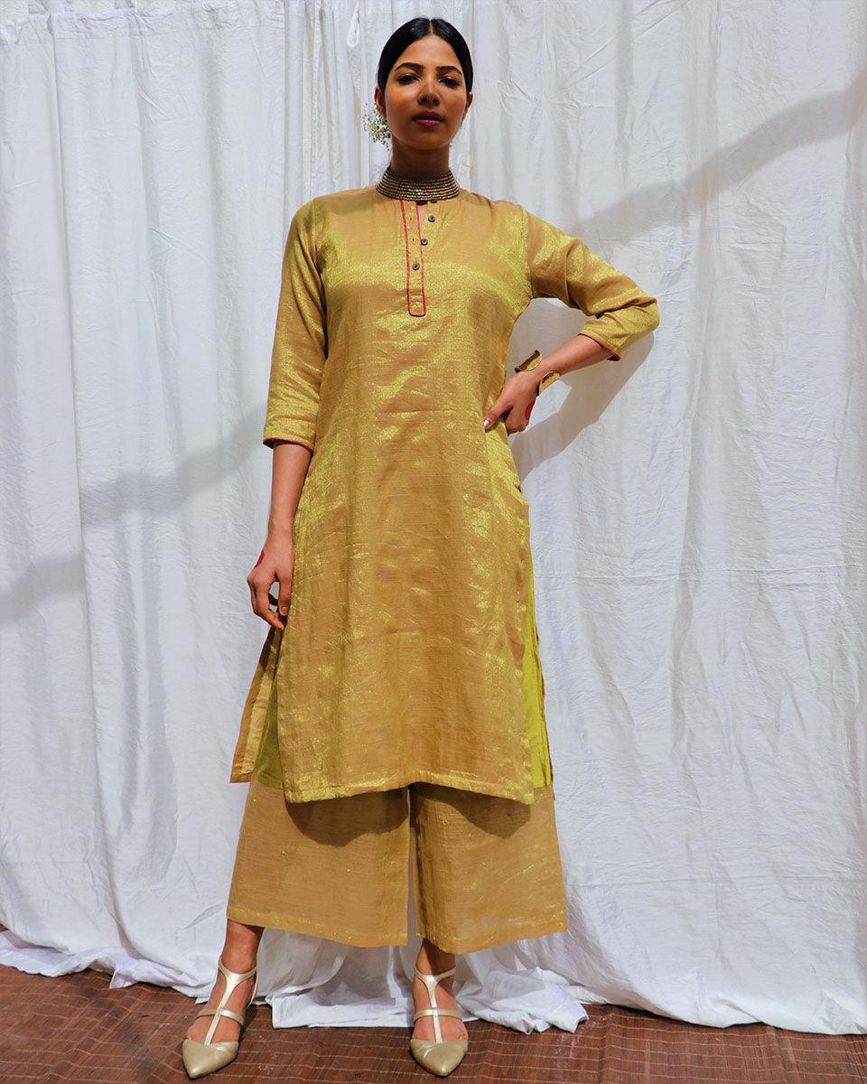 Swetambhara Handwoven Cotton Zari Kurta Set - Zari - Image 5