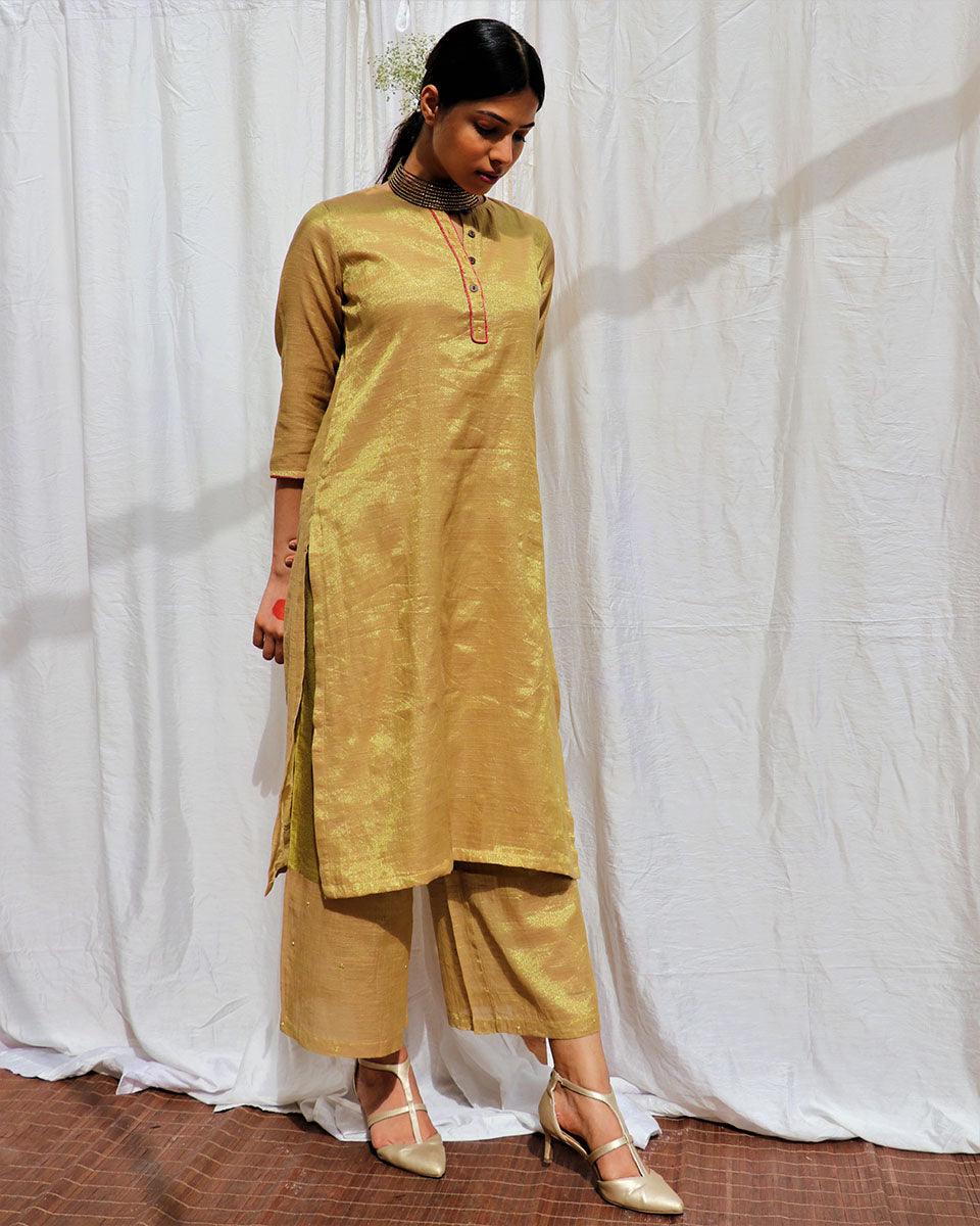 Swetambhara Handwoven Cotton Zari Kurta Set - Zari - Image 8