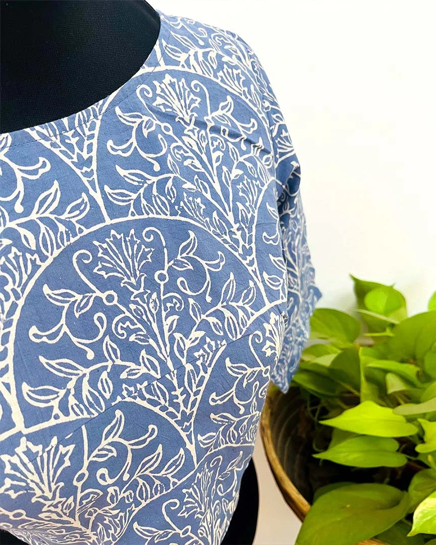 TanaBana Blue Handblock Print Cotton Blouse - Noor - Image 3