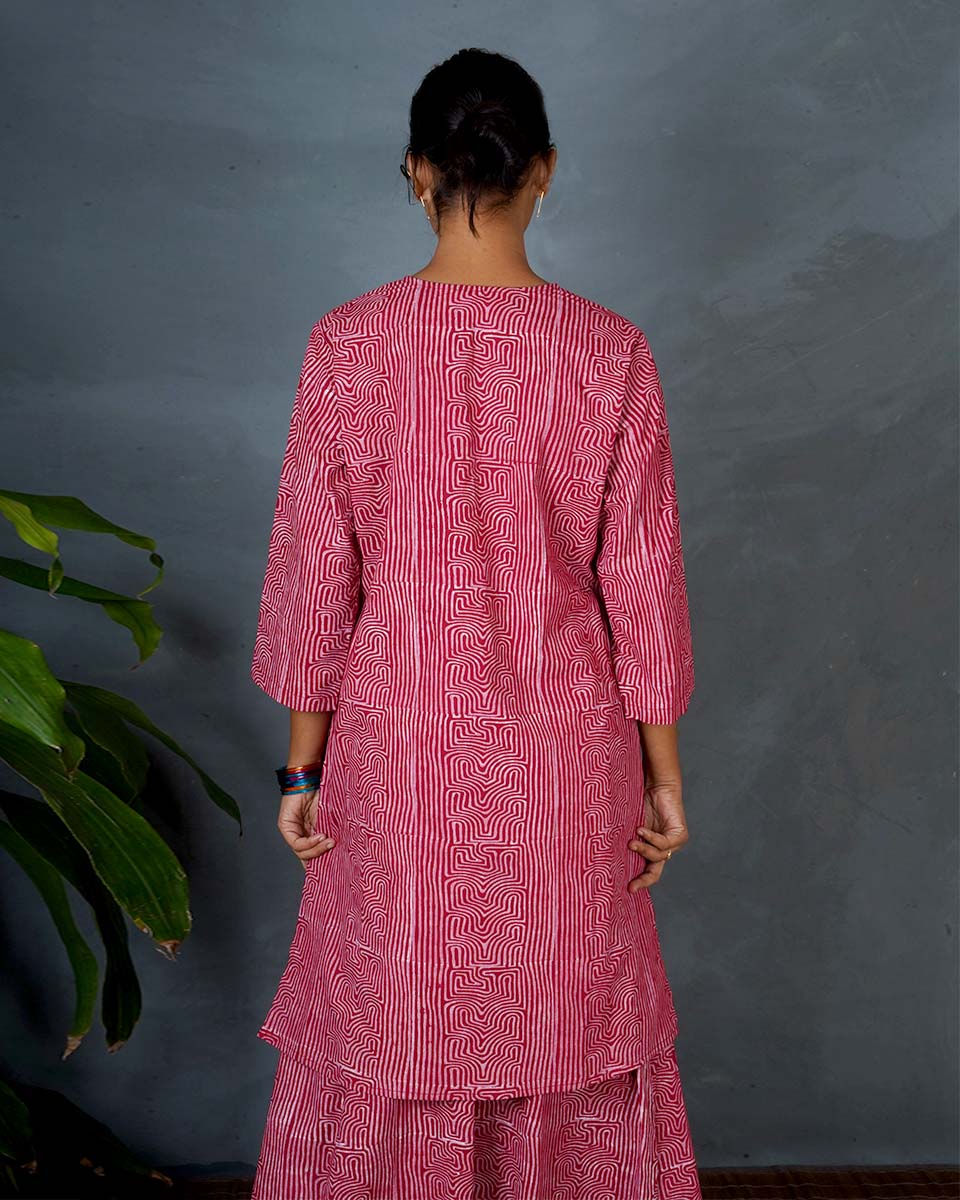 Tarini Red Hand Block Printed Cotton Top-MYA - Image 5