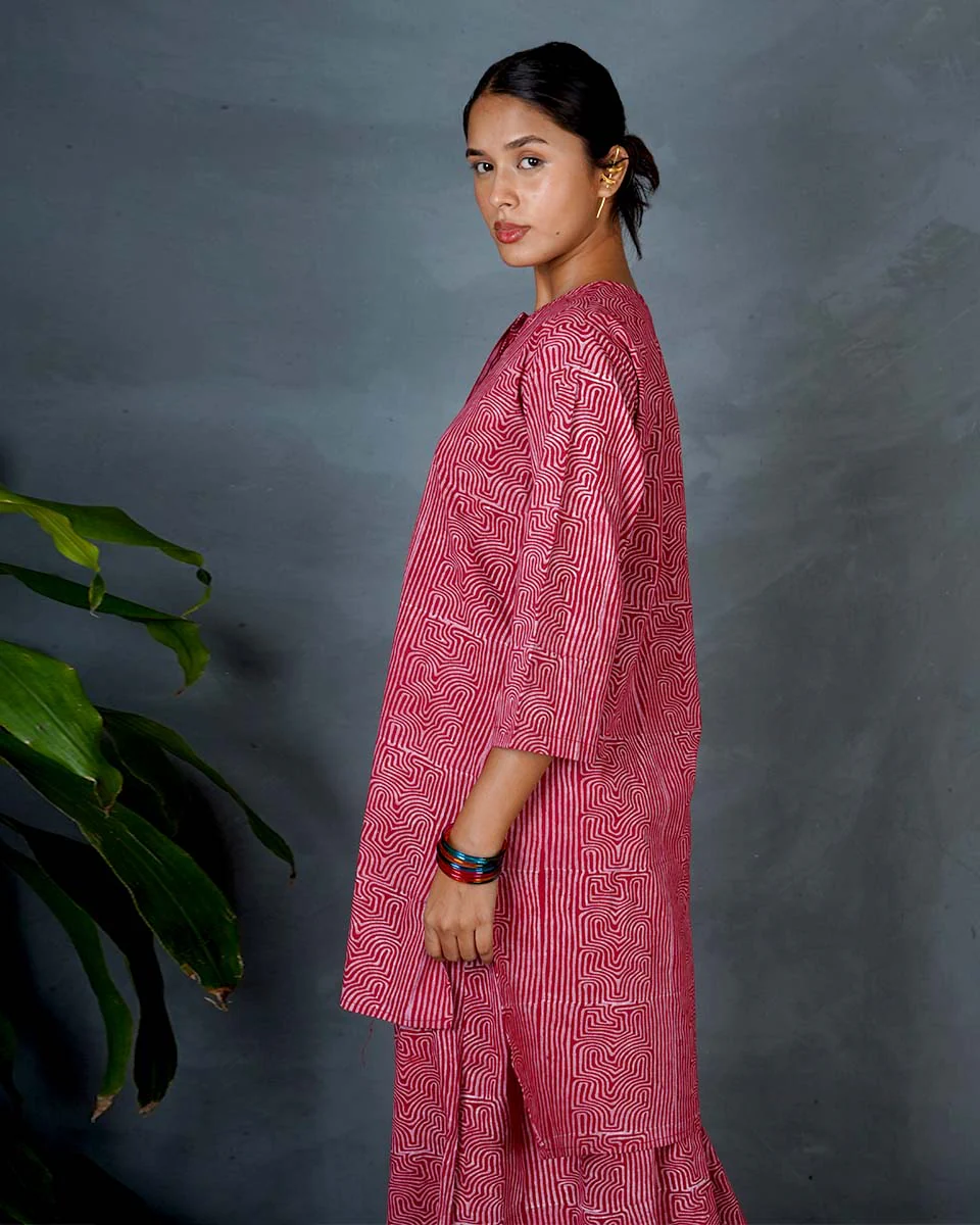 Tarini Red Hand Block Printed Cotton Top-MYA - Image 6