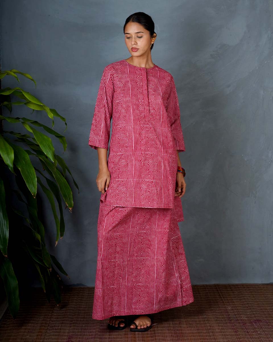 Tarini Red Hand Block Printed Cotton Top-MYA - Image 7