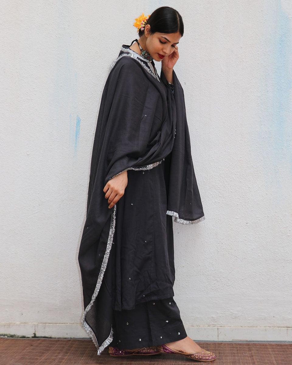 Tej Black Mulmul Cotton Kurta Set with Dupatta Set of 3 - Jugnoo - Image 7