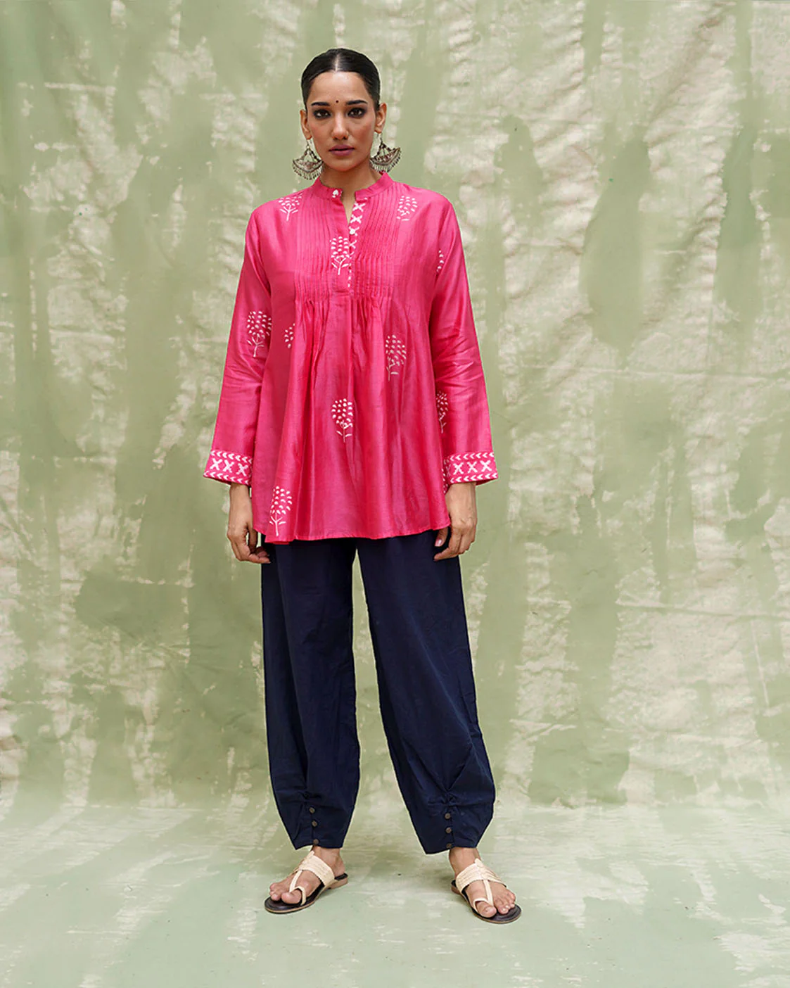 Tera Khumaar Pink Handblock Printed Chanderi Silk Kurti - CHD - Image 11