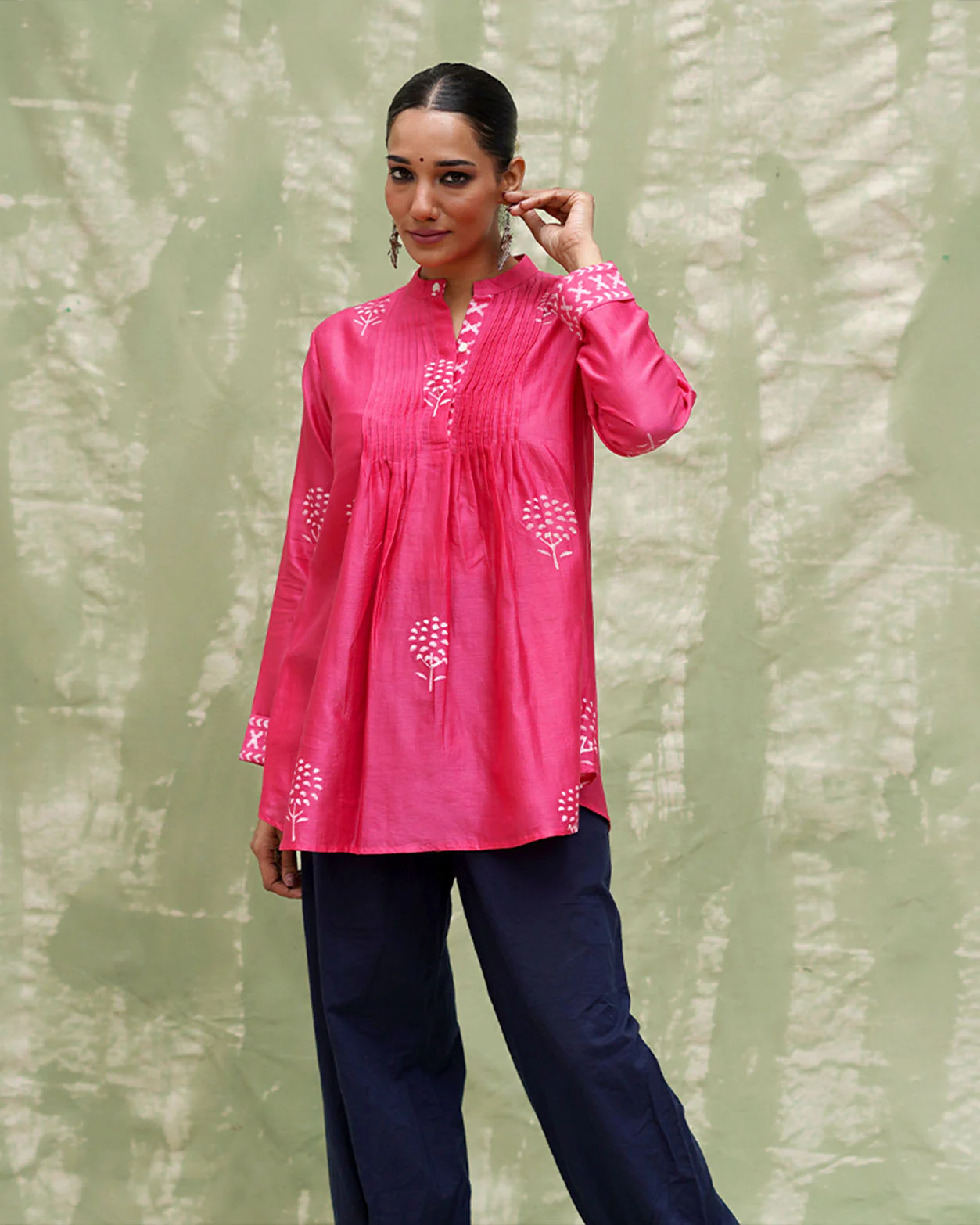 Tera Khumaar Pink Handblock Printed Chanderi Silk Kurti - CHD - Image 6