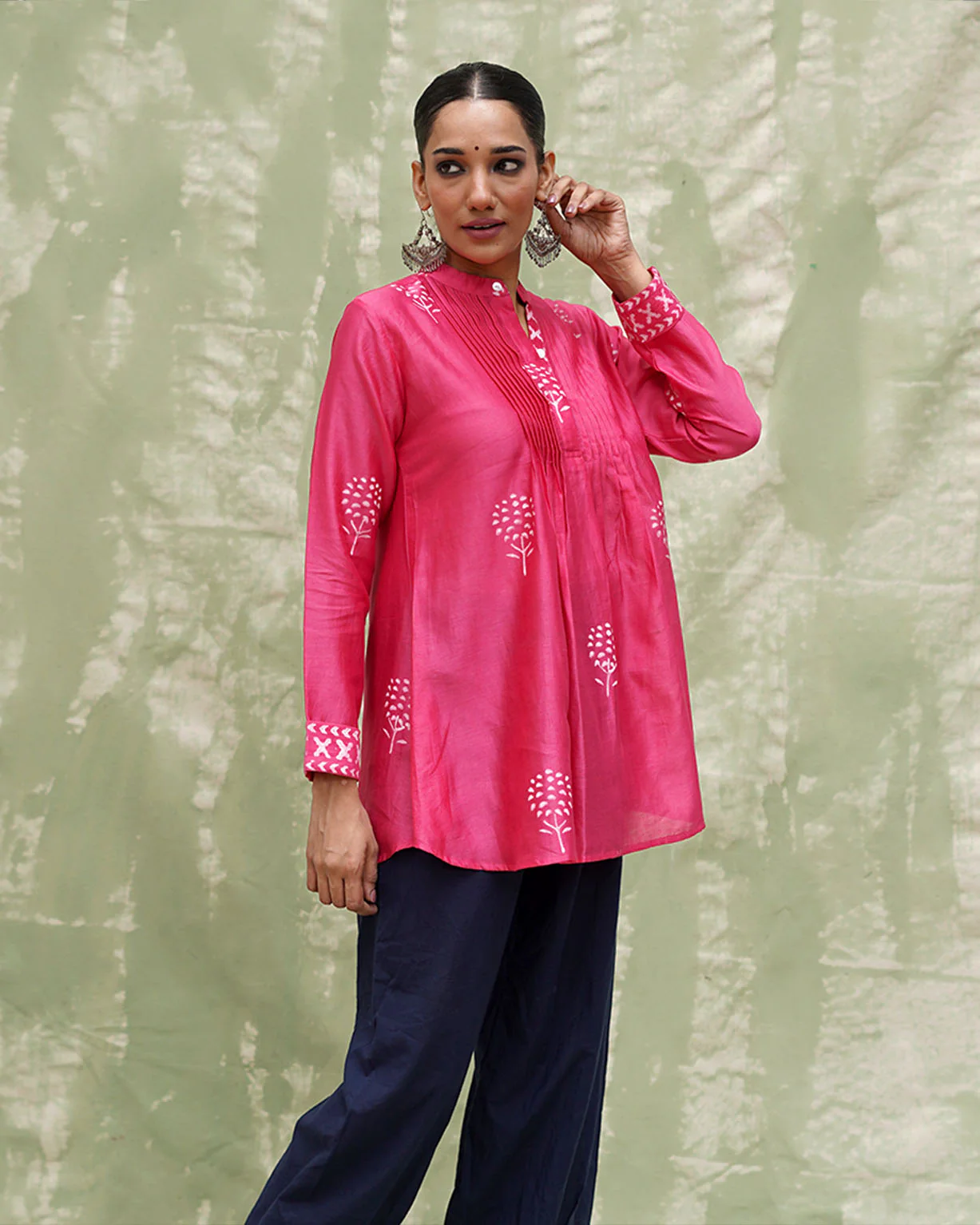 Tera Khumaar Pink Handblock Printed Chanderi Silk Kurti - CHD - Image 7